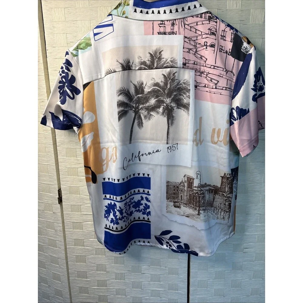 Joie Short Sleeve Button Down Shirt  Womens, multicolored artistic print Sz M